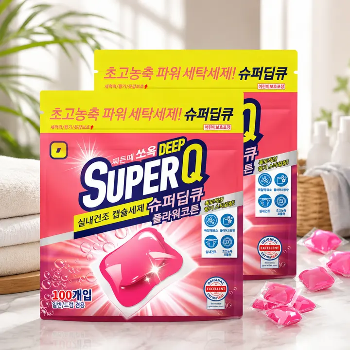 슈퍼딥큐 캡슐세제 플라워코튼향, 8g, 100개입, 2개