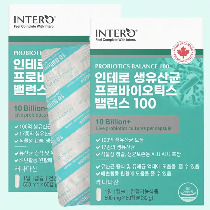 인테로 생유산균 프로바이오틱스 밸런스 100, 500mg, 60캡슐, 2박스