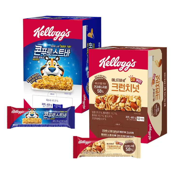 켈로그 크런치넛 에너지바, 40g, 12개 + 콘푸로스트바, 35g, 12개