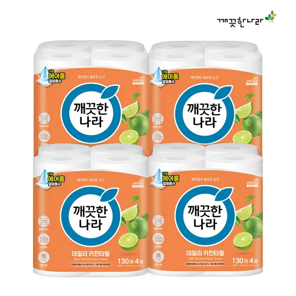 깨끗한나라 데일리 키친타월, 130매, 4롤, 4팩