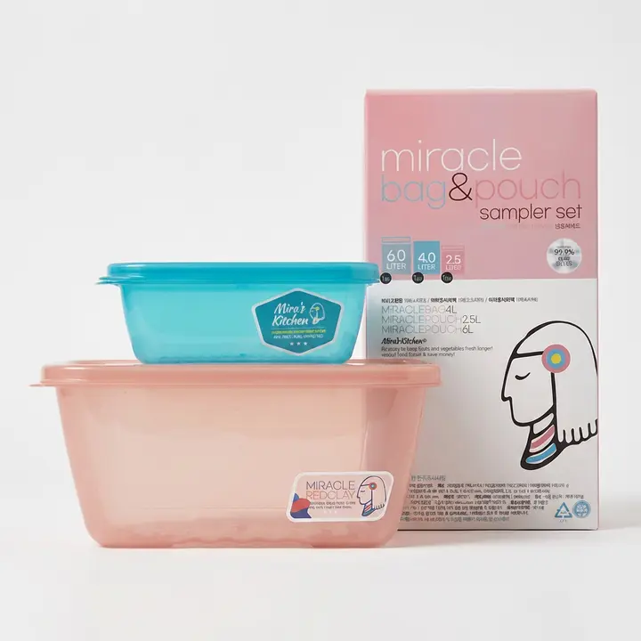 미라네주방 미라클통, 오리지널, 320ml, 1개 + 황토, 1.8L, 1개 + 미라클 샘플러 3매 세트, 1세트
