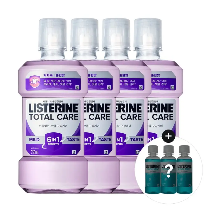 리스테린 토탈케어 마일드 750ml 4개 + 그린티 100ml 3개, 4개