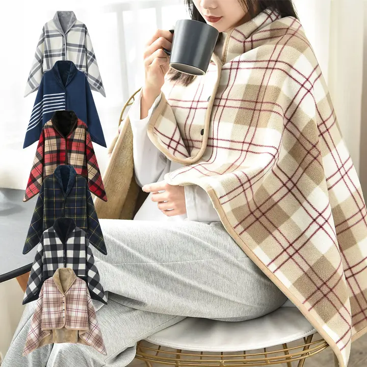 체크 똑딱이 담요, 체크 레드 1개 + 체크 네이비옐로 1개, 80X130cm, 2개