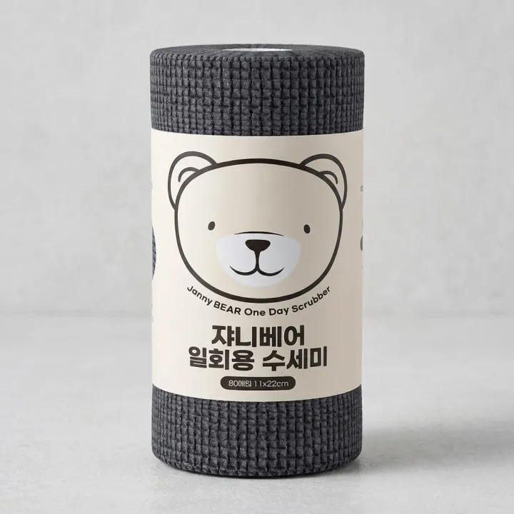 쟈니베어 프리미엄 일회용 수세미, 그레이, 80매, 2개