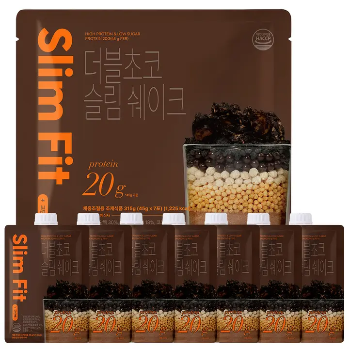 익스트림 단백질 20g 슬림쉐이크, 더블초코, 45g, 7포, 1세트