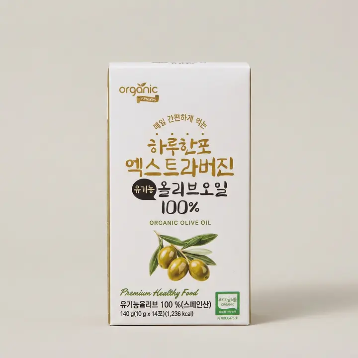 오가닉프렌즈 하루한포 엑스트라버진 유기농 올리브오일 100%, 14포, 140g, 2개