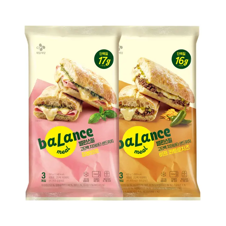 밸런스밀 치아바타 샌드위치 잠봉뵈르, 130g, 3개입, 1개 + 비프 콰트로치즈, 140g, 3개입, 1개