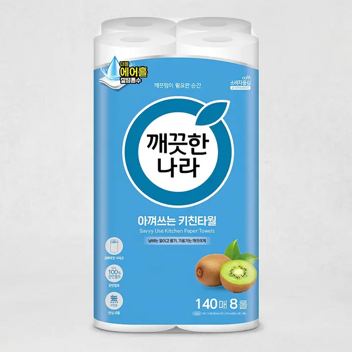 깨끗한나라 아껴쓰는 키친타월, 140매, 8롤, 1팩