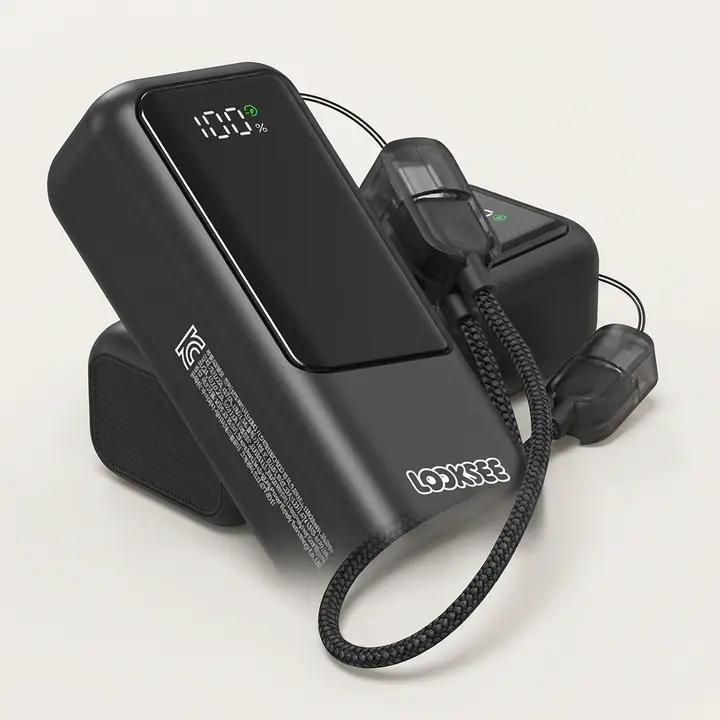 룩씨 미니 그립 보조배터리 10000mAh, 블랙, 1개 + C타입 스트랩 케이블, 1개