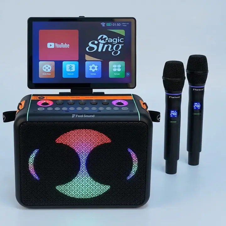 FS-500KA 노래방기계 가정용 휴대용 차량용 캠핑 이동식 블루투스 노래반주기 세트, 블랙, 1000개
