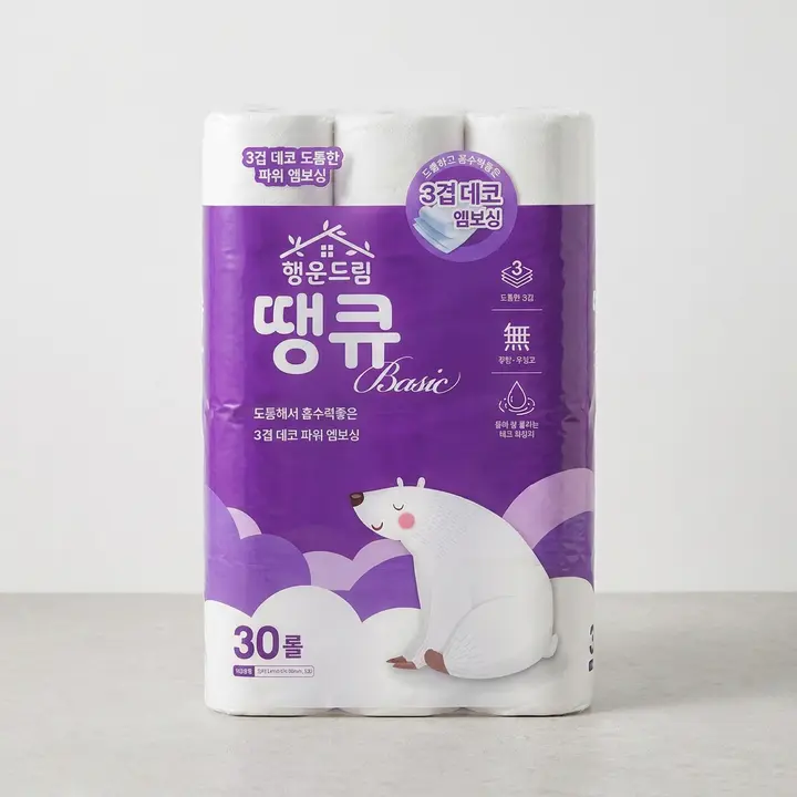 행운드림 땡큐 베이직 화장지, 3겹, 30롤, 14m, 1팩