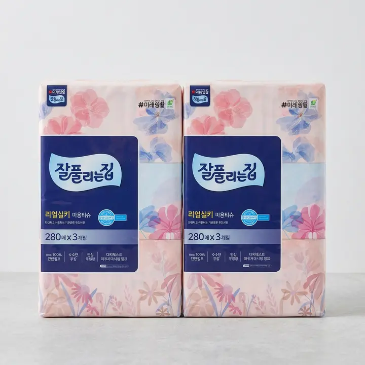 잘풀리는집 리얼실키 미용티슈, 280매, 3개입, 2팩