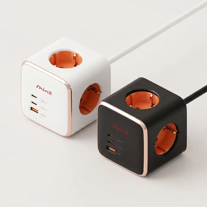 신일전자 4구 과부하차단 USB 큐브잇 니케 7IN1 멀티탭, 블랙, 1.5m, 1개