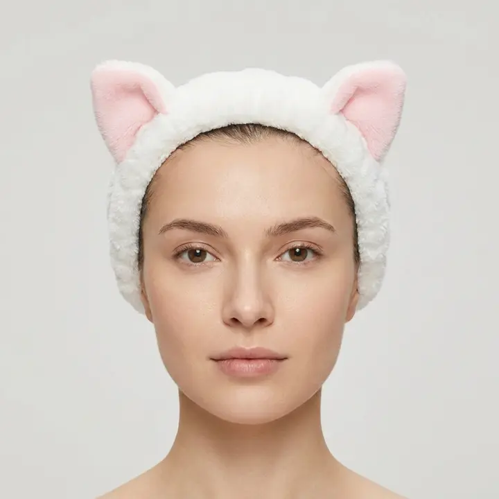 고양이 귀 세안 헤어밴드, 화이트, 1개