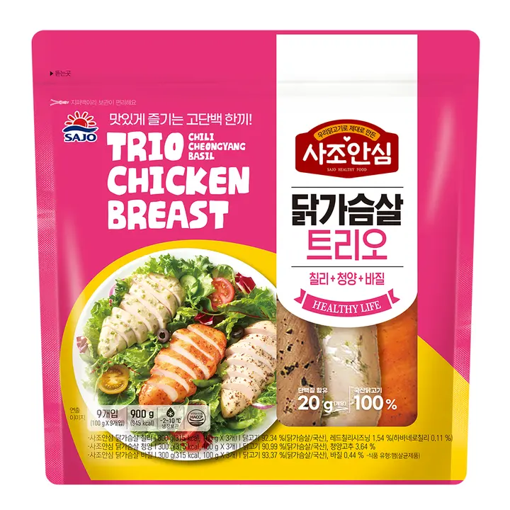 사조안심 닭가슴살 트리오, 칠리 3개 + 청양 3개 + 바질 3개, 900g, 1개