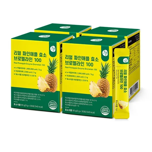 올바른 리얼 파인애플 효소 브로멜라인 100, 3g, 30포, 4개