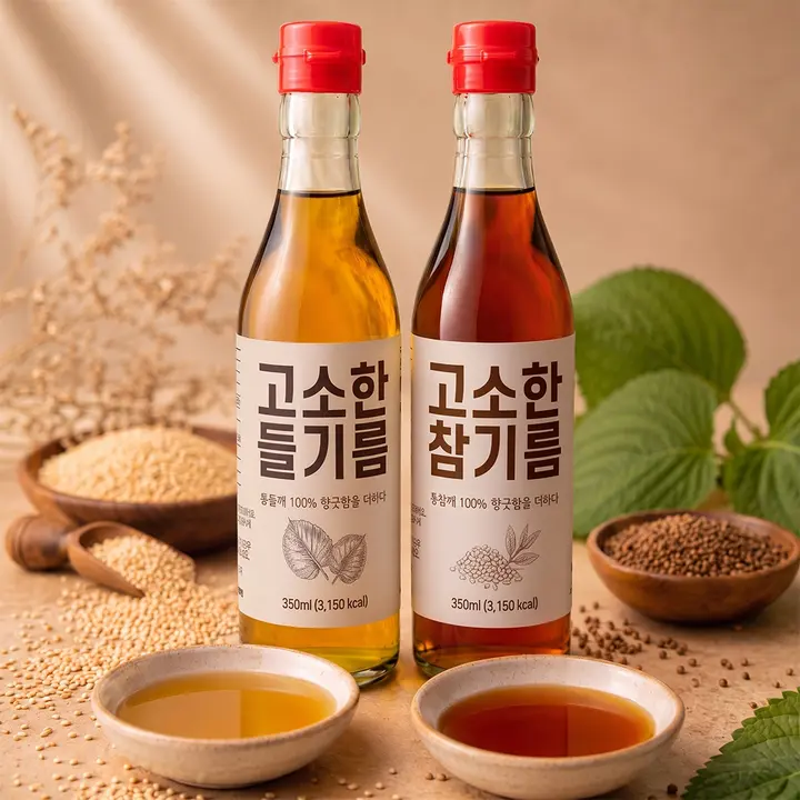 저온 압착 참기름 들기름, 350ml, 1세트