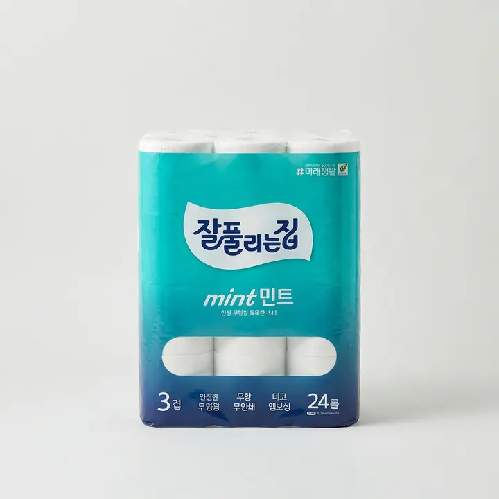 잘풀리는집 민트 3겹 화장지, 24롤, 27m, 3팩