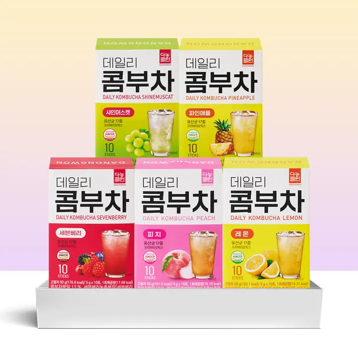다농원 데일리 콤부차 혼합구성, 샤인머스캣 10스틱 + 파인애플 10스틱 + 세븐베리 10스틱 + 피치 10스틱 + 레몬 10스틱, 1세트